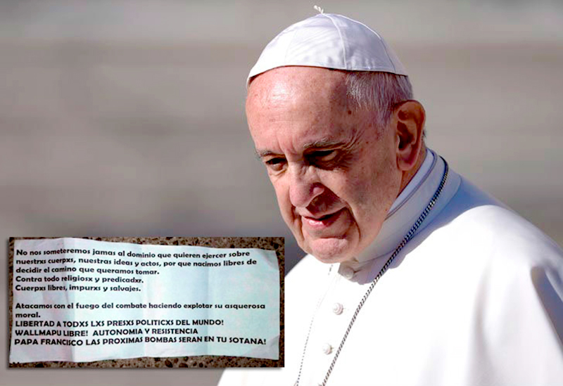 “Las próximas bombas serán en tu sotana”: la amenaza al papa Francisco a días de su llegada a Chile
