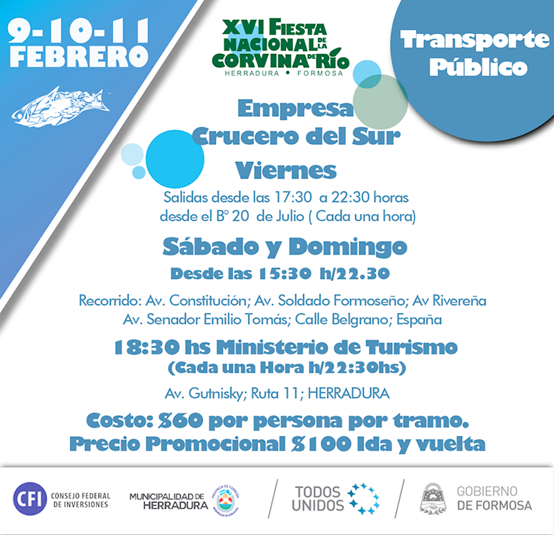 Fiesta de la Corvina: Acuerdan servicio de colectivos a Herradura