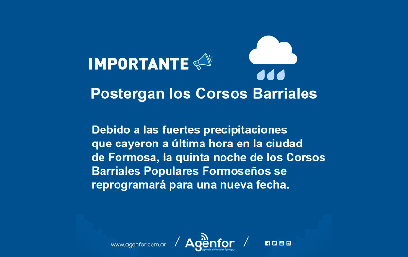 Se posterga la última noche de los corsos barriales por inclemencias climáticas