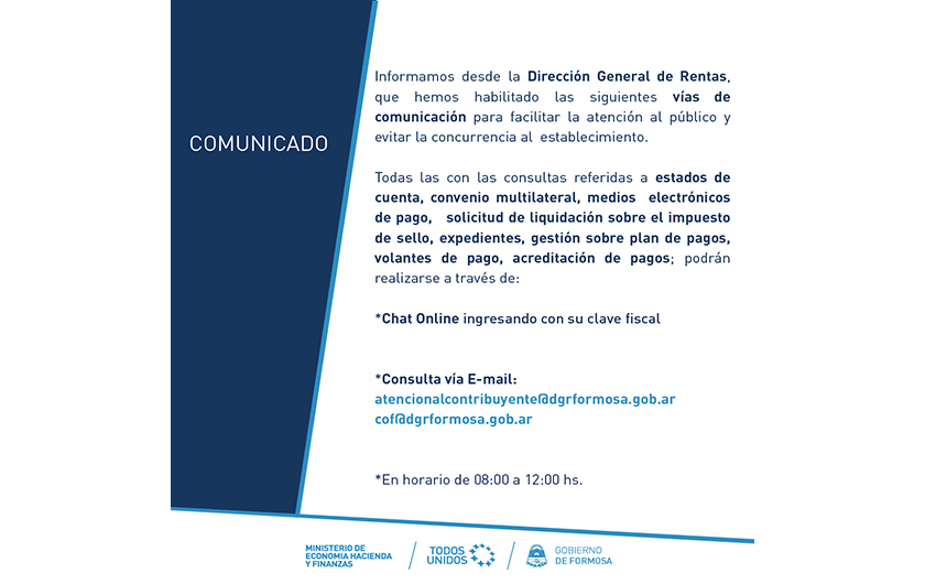 La Dirección General de Rentas informó los canales de atención online