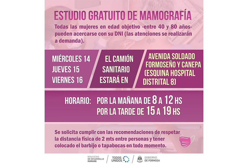 Mamografías: Por la gran demanda, el camión sanitario se instalará esta semana frente al Hospital Distrital 8