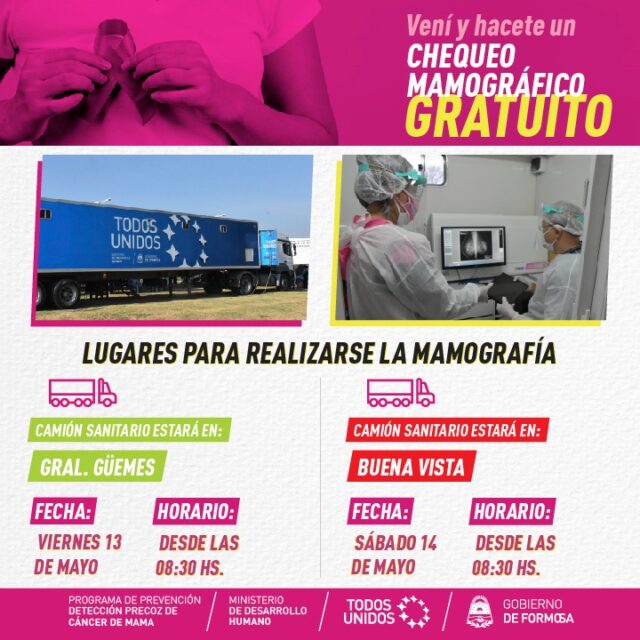 Invitan a mujeres que viven en Villa General Güemes y Buena Vista a realizarse mamografías gratuitas en el camión sanitario