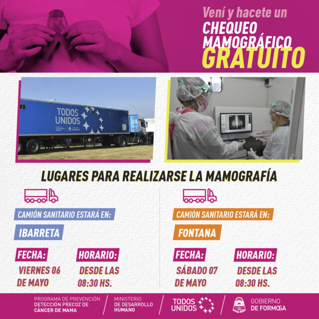 Vecinas de Ibarreta y Fontana podrán acceder a mamografías gratuitas