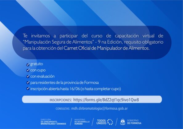 Inscripciones abiertas para una nueva edición del curso de “Manipulación Segura de Alimentos”